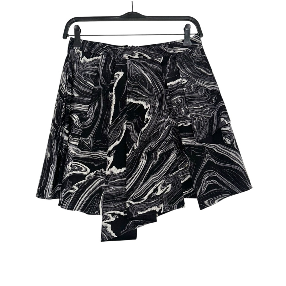 Robert Rodriguez Silk Marble Print Monochrome Patterned Pleated Mini Skirt 4